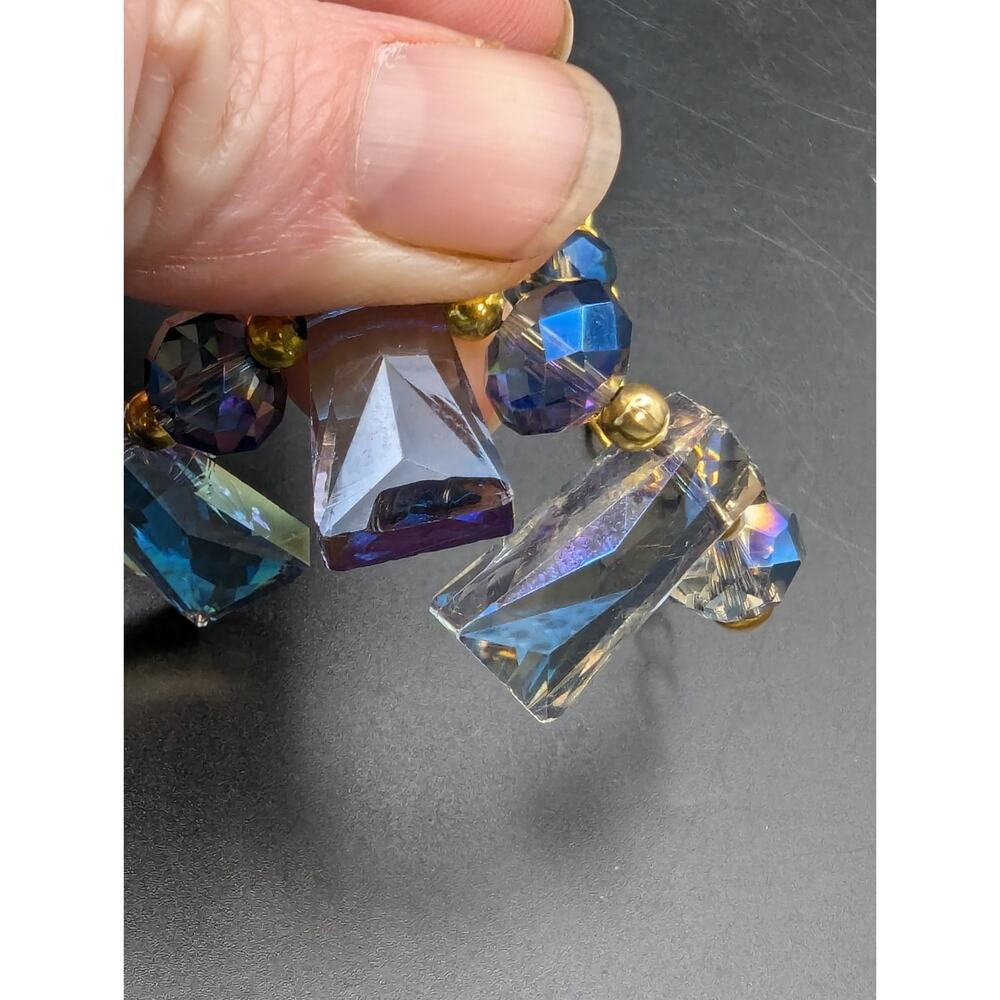 Gold Tone Crystal Aurora Borealis Statement Necklace Blue Purple Iridescent Read - Picture 5 of 12